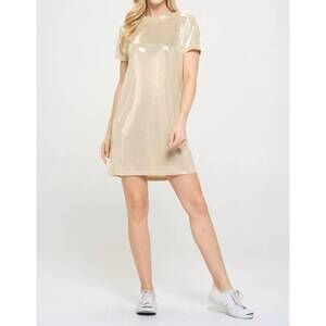 NEW RENEEC. metallic short sleeve dress in sand